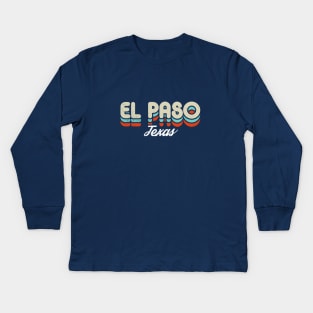 Retro El Paso Texas Blue Kids Long Sleeve T-Shirt